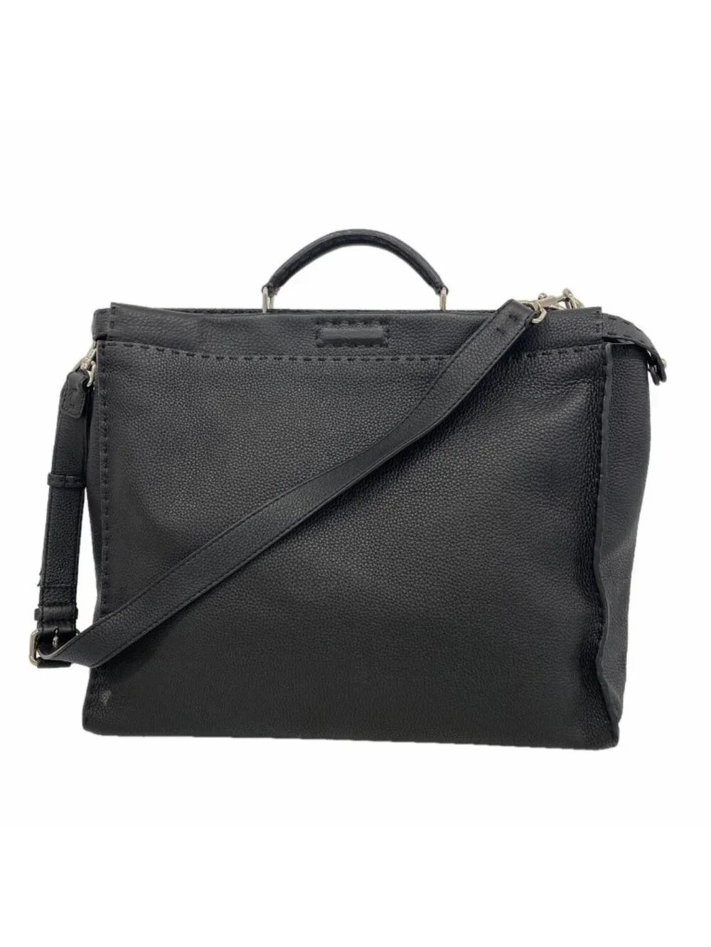 Fendi Handbag Monster Selleria Peekaboo Leather Black Silver 2-Way Bag